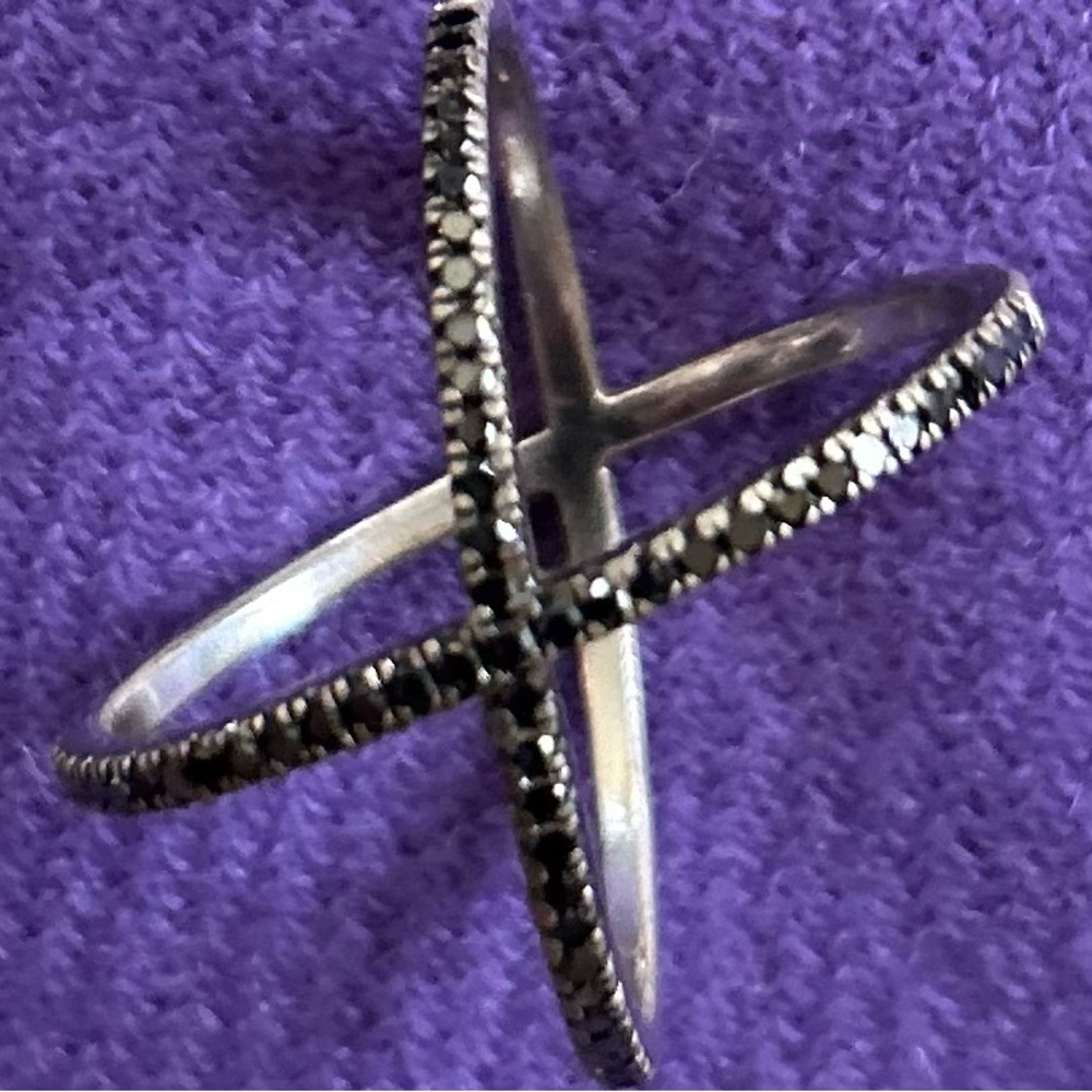 Sterling and black diamond X ring
